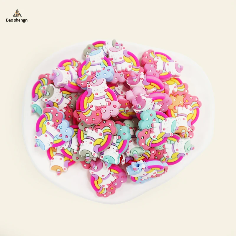 New Design Silicone cartoon Teether Beads for Pen Making Fashion Food Grade Baby Teeth Toys Silicone focal Beads DIY Bracelet Be