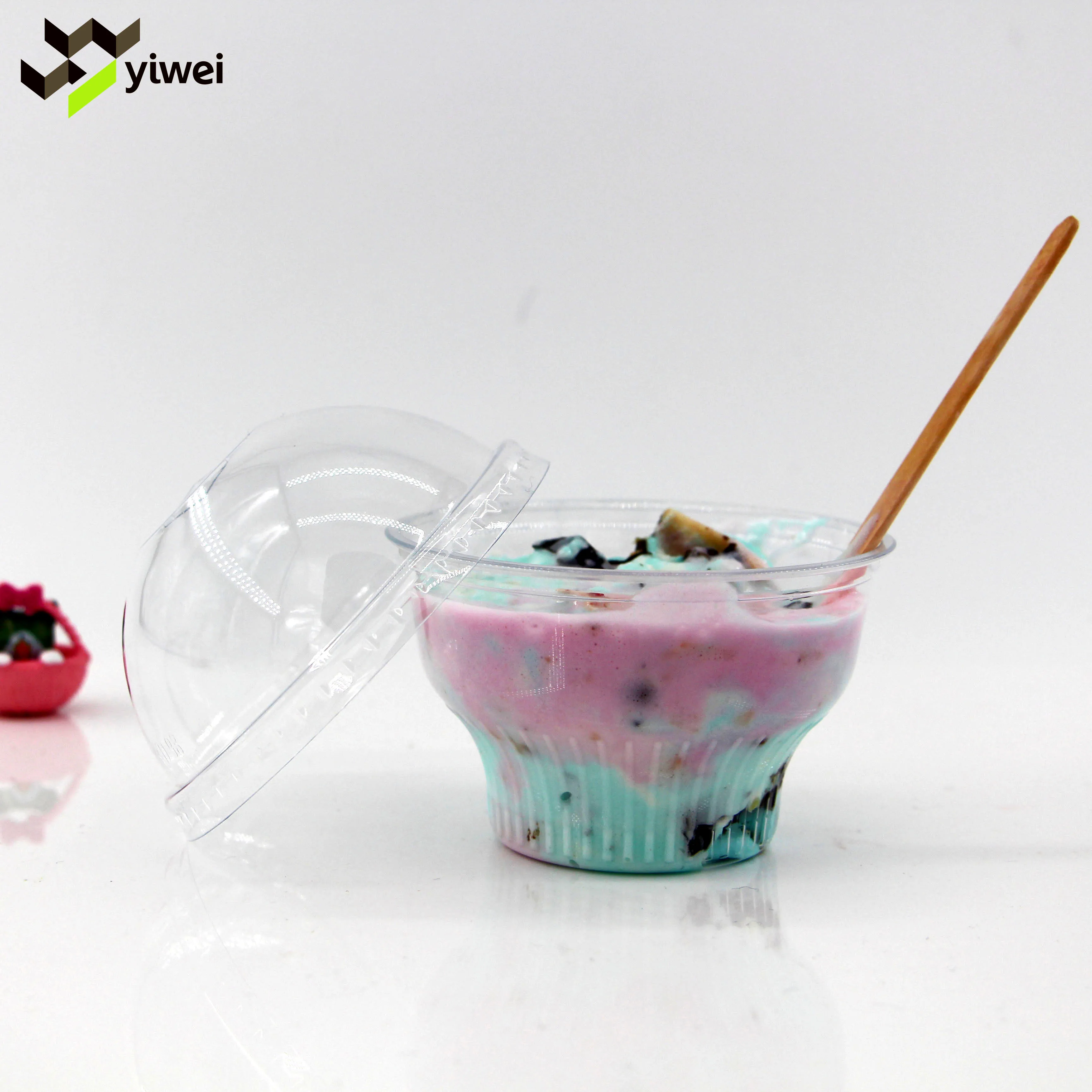 Customize Logo Print Disposable PET Cold Pudding Cup with Lid 5 6 7 8 9 12oz Party Dessert Yogurt Sundae Ice Cream Plastic Cups