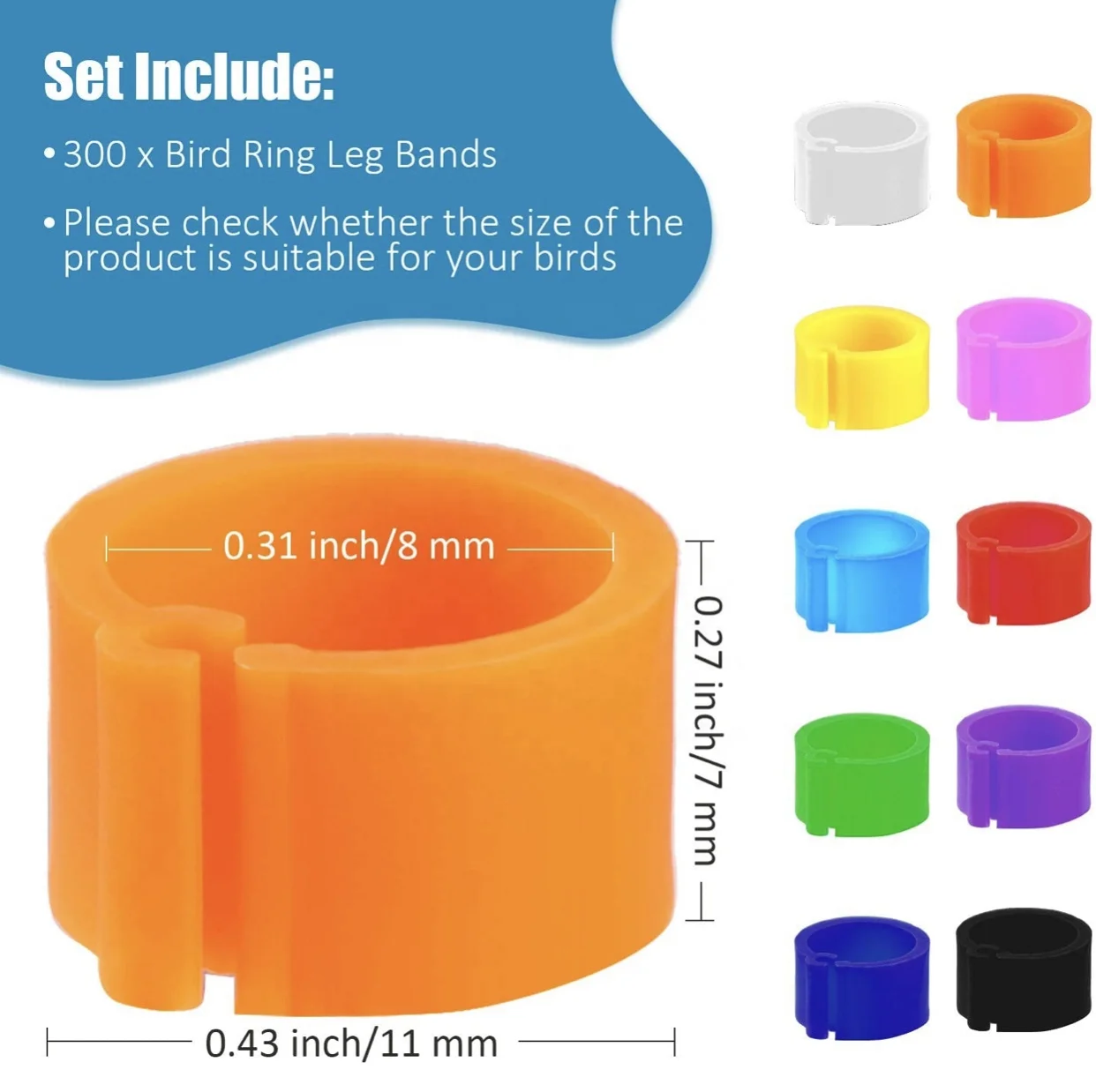 300 pieces 8 mm bird ring leg bands plastic multi color pigeon foot bands clip on leg rings for chicks bantam finch lovebird