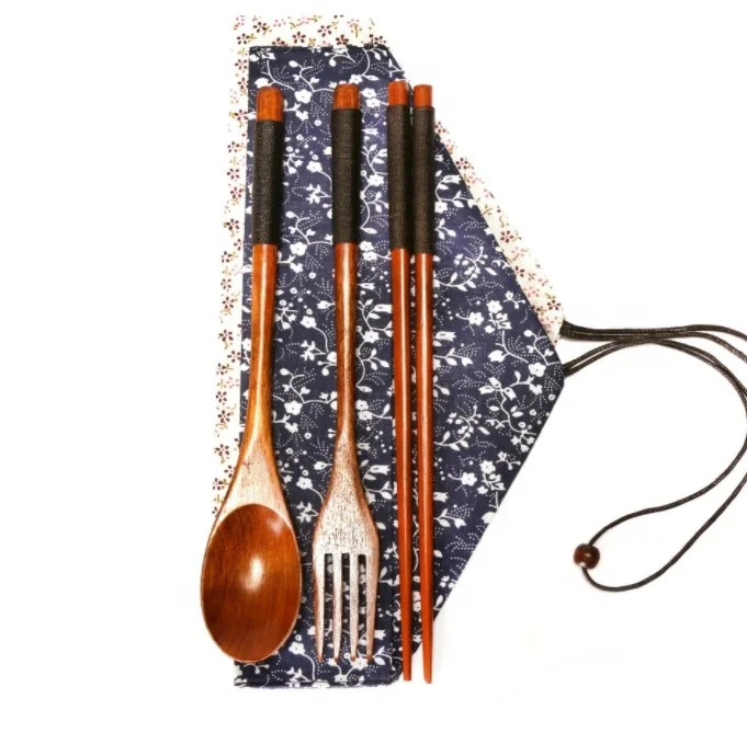 Amazon hot sale japan style custom logo bamboo dinnerware sets wooden tableware cutlery set for travel