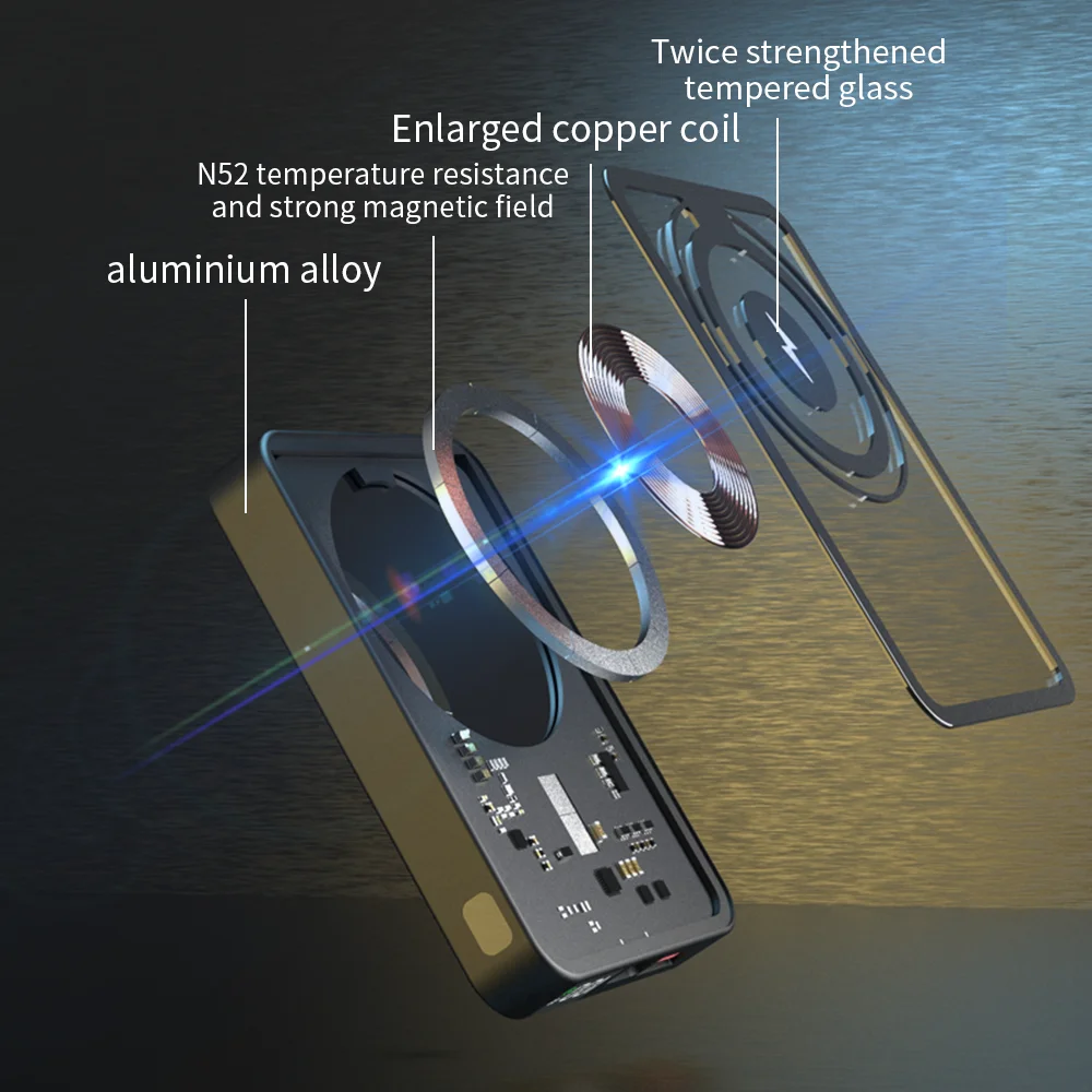 Portable Transparent 5D High Light Tempered Glass 5000mah 10000mAh Mini Power Station 15W 22.5W  Magnetic Wireless Power Bank