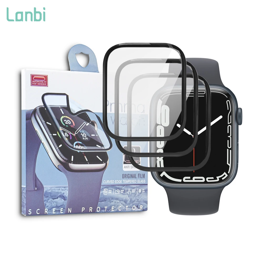 For Apple Watch 7 Series 3D Curved Edge Clear Full Glue Full Coverage Soft PET PMMA Screen Protector For iWatch 7