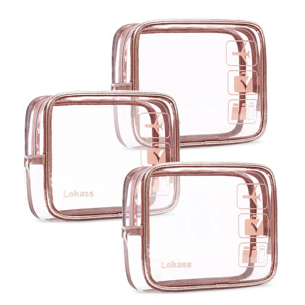 Lokass 3 In 1 Promotional Gift Pvc Square Pouch Cosmetics Bag Clear Waterproof Transparent Pvc Cosmetics Makeup Bag Sets