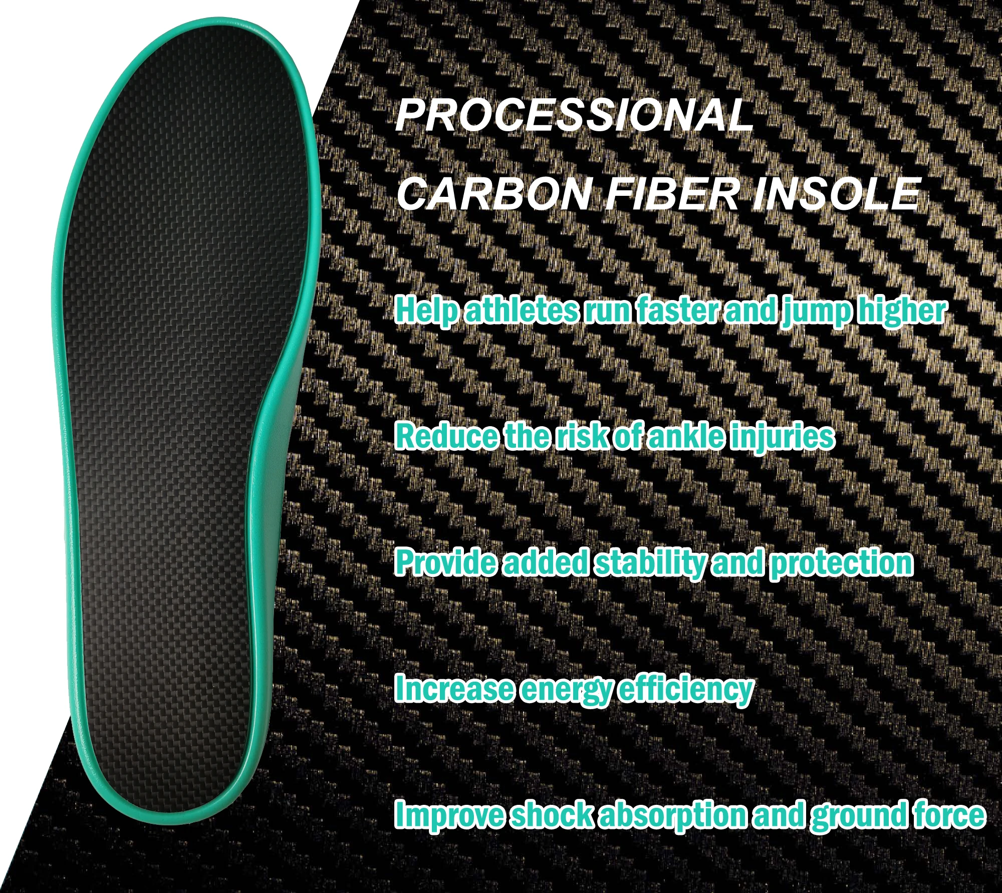 Full Length Carbon Fiber Insole PU High Running Vktry  Insole for Basketball