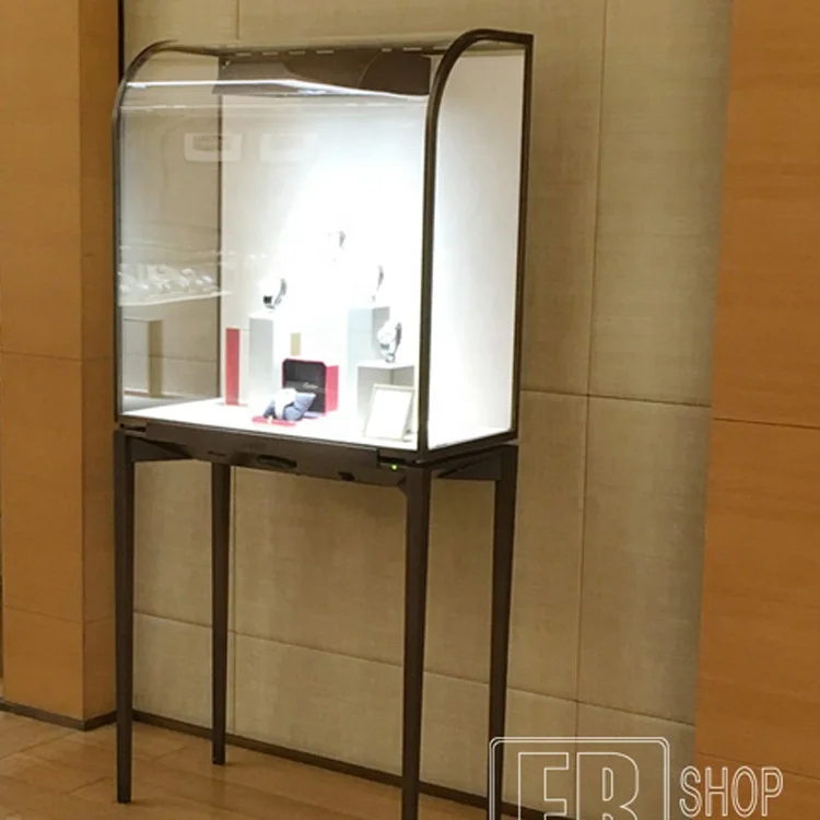 Retail High end Led illuminated Lockable glass cabinet jewelry window display kiosk showcase