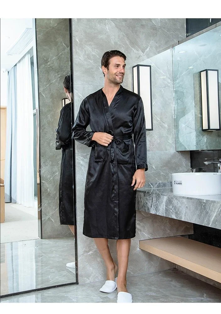 Custom Men Silk Satin  Robe Pajamas Bath SilkPersonalized Name and Date for  Wedding Party