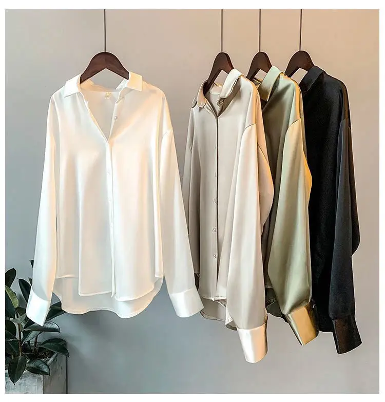 YQY958 Hot Selling Satin Shirts For Women Vintage Long Sleeve Sheer Ladies Blouse Women Elegant Shirts Plus Size Women Overshirt