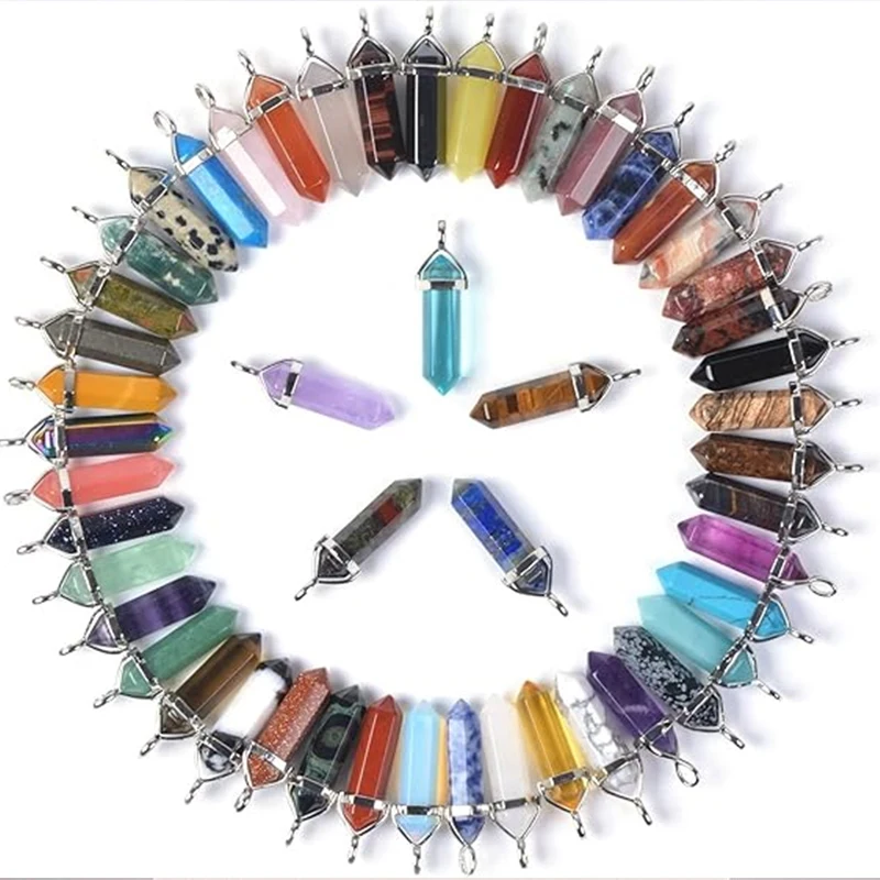Hexagon Prism Crystal Stone Point Chakra Healing Gemstone Pendants Necklaces Pointed Gemstone Pendants Necklaces for Women