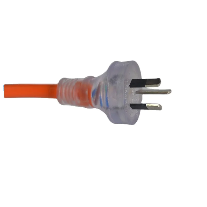 AU orange power extension cord with transparent plug and socket