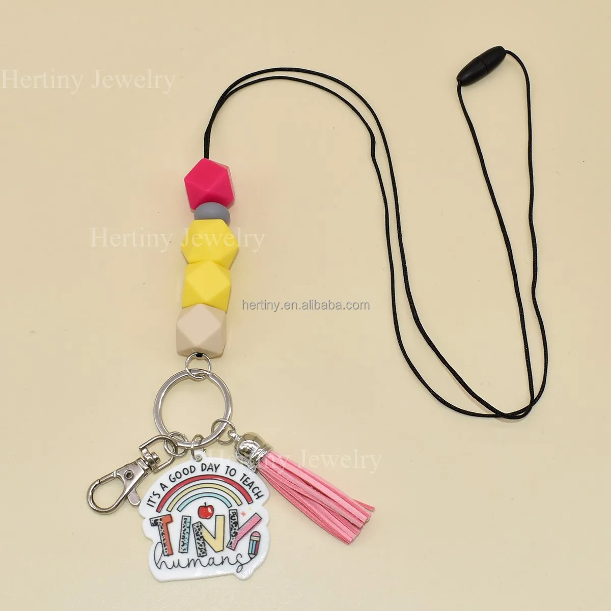 Fashion Hot Sell Silicone Faceted Beads Pencil Colors Blank Crayon Acrylic Blank Charm Lanyard Keychain For Teachers