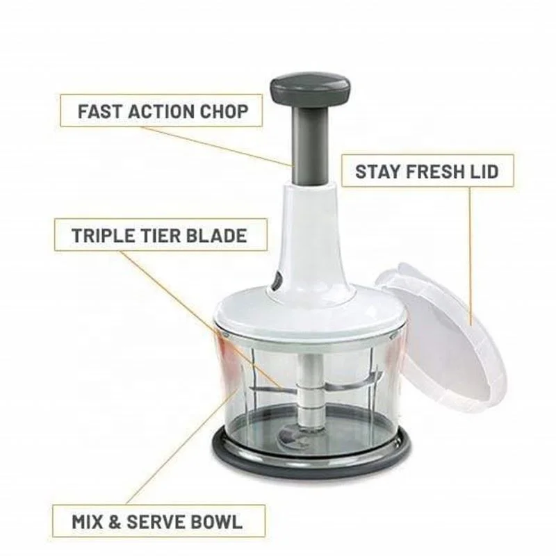 Hot Selling One-Touch Food Processor 5 Times Manual Hand Held Chopper Salad Spinner Cortador De Verduras Press Vegetable
