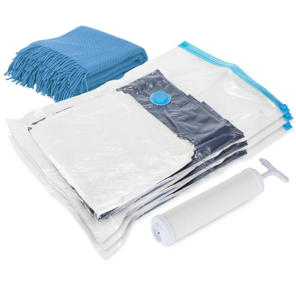 Valve for Travel Clothes Vacuum Bag Set Space Saver Vacuum Storage Bags with Pump Multifunction Transparent Modern Rectangle
