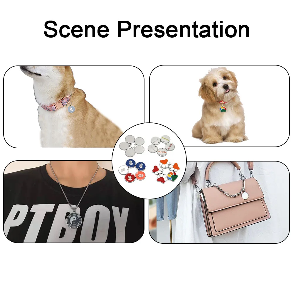 Pet Name Id Qr Code Name Dog Tag Custom Logo Sublimation Metal for Engraving Necklace Dog Tags Metal Round Shape Zinc Alloy