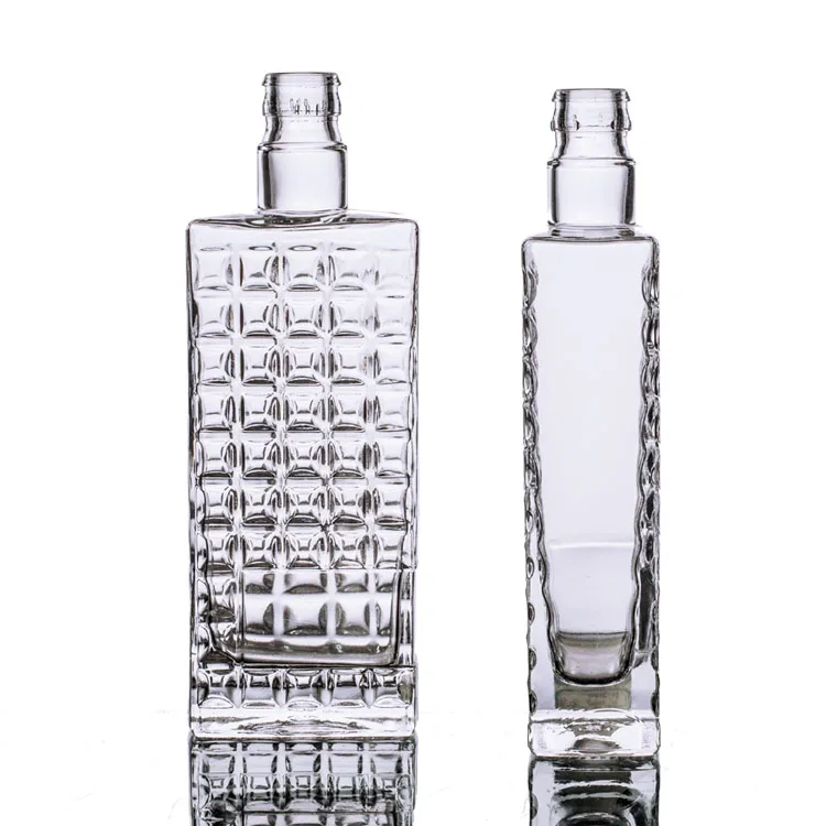 wholesale empty clear square 750ml vodka glass bottle for liquor