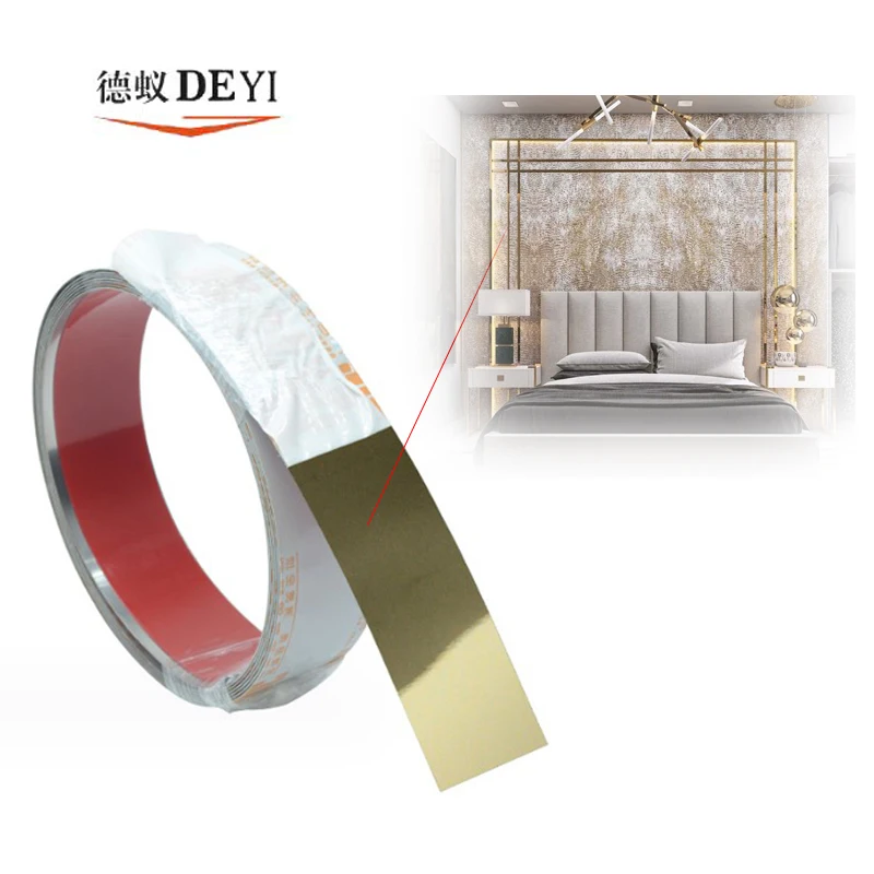 Titanium stainless steel flat decorative strips, background wall frames, edged ceilings, edging metal mirrors, self-adhesive