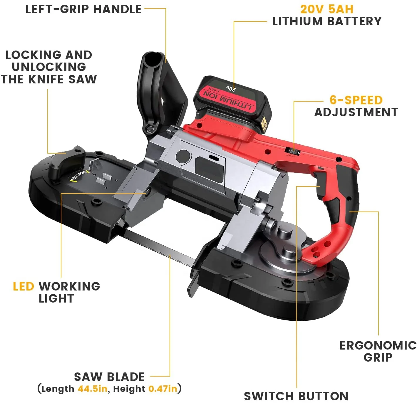 20V 5.0 Ah lithium small portable diy  hand held cordless wood bandsaws band belt saw kit