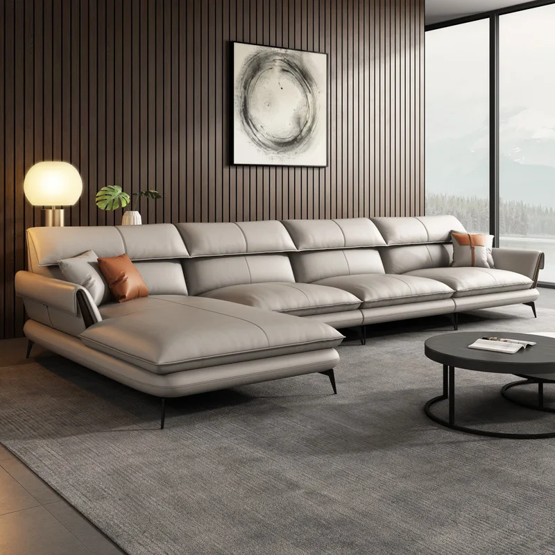 ATUNUS Modern leather sofa corner  living room Italian luxury leather black grey sofa l shaped sectional couch