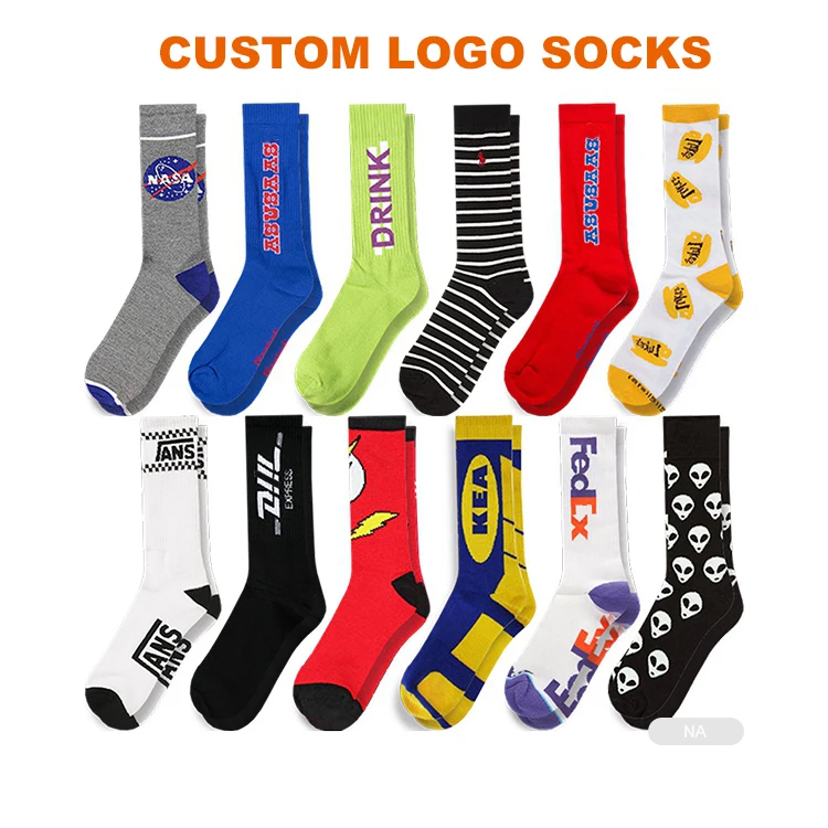 YT  High quality design custom cotton print embroidered OEM Socks embroidery logo customize custom made logo sports men socks