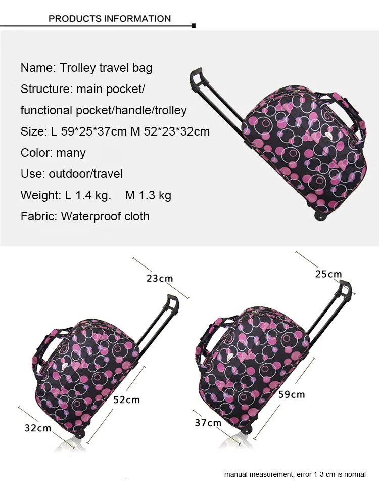 Fashion Custom Large Capacity Luggage Organizer Waterproof Portable Duffel Trolley Travel Bag with Wheels
