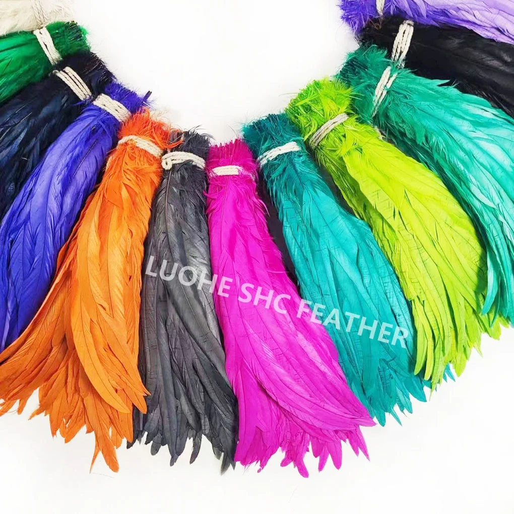 Wholesale cheap natural bleached dyed colorful 14-16 inch Rooster tail feather for carnival dress decoration