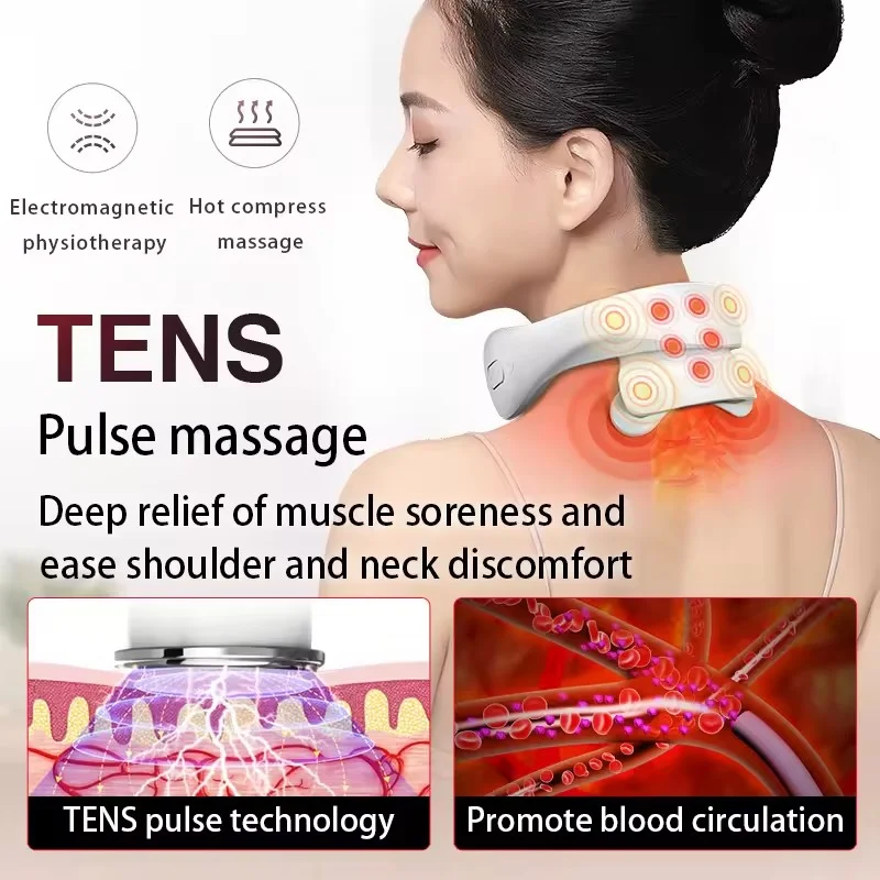 Smart OEM Neck And Shoulder Relax Massage Device Electric Heating Pulse Portable Tens EMS Neck Massager