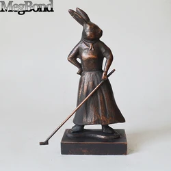 elegant lady rabbit golfer statue, Cute metal table top decoration