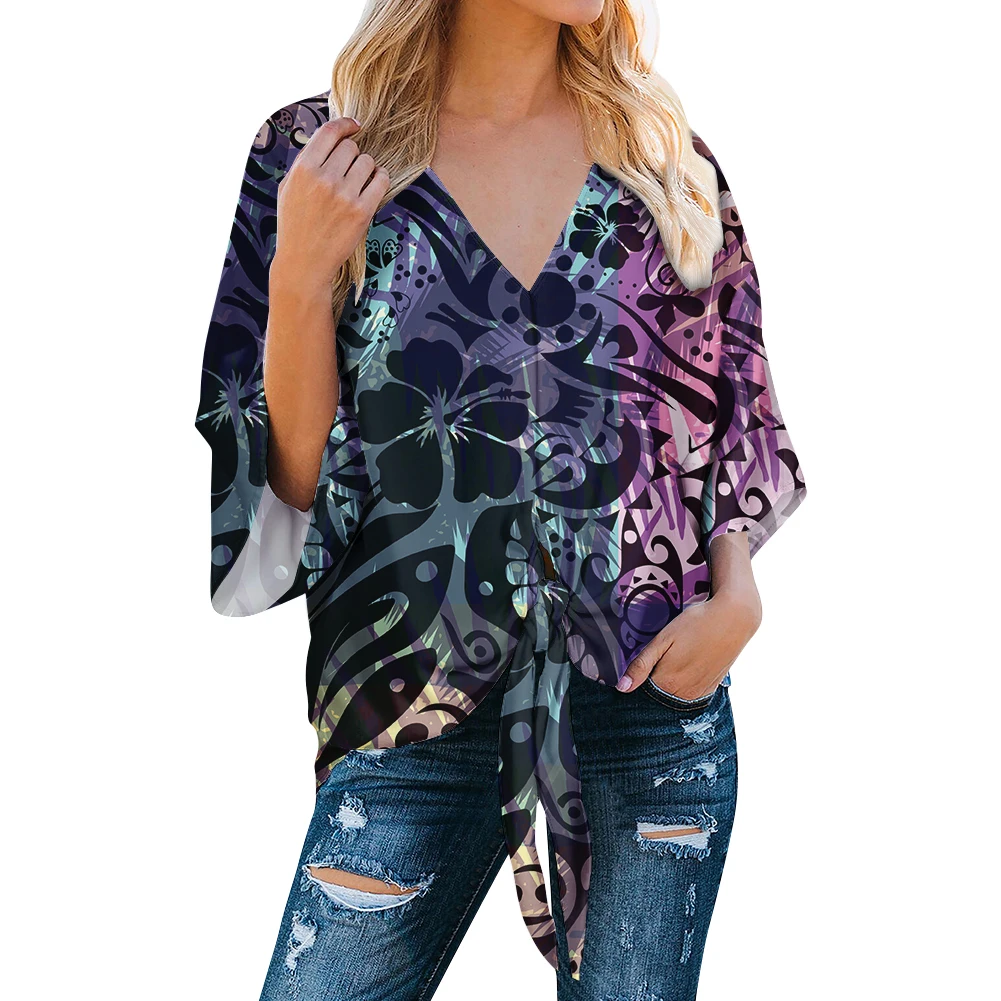 
Factory Custom Polynesian Traditional Summer Beach Chiffon Shirt Casual Street Stylish Atmosphere Sexy Women Clothing 