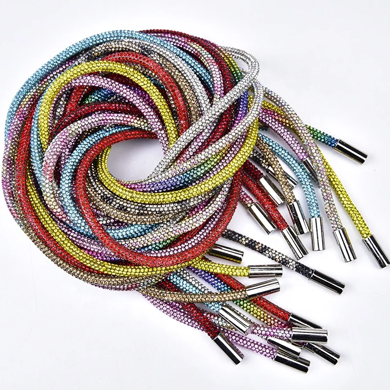 Crystal Rhinestone Rope Trim Hoodies Sports Pants Drawstring Strap Cord with Metal End for Dress Belt Garment Accessories