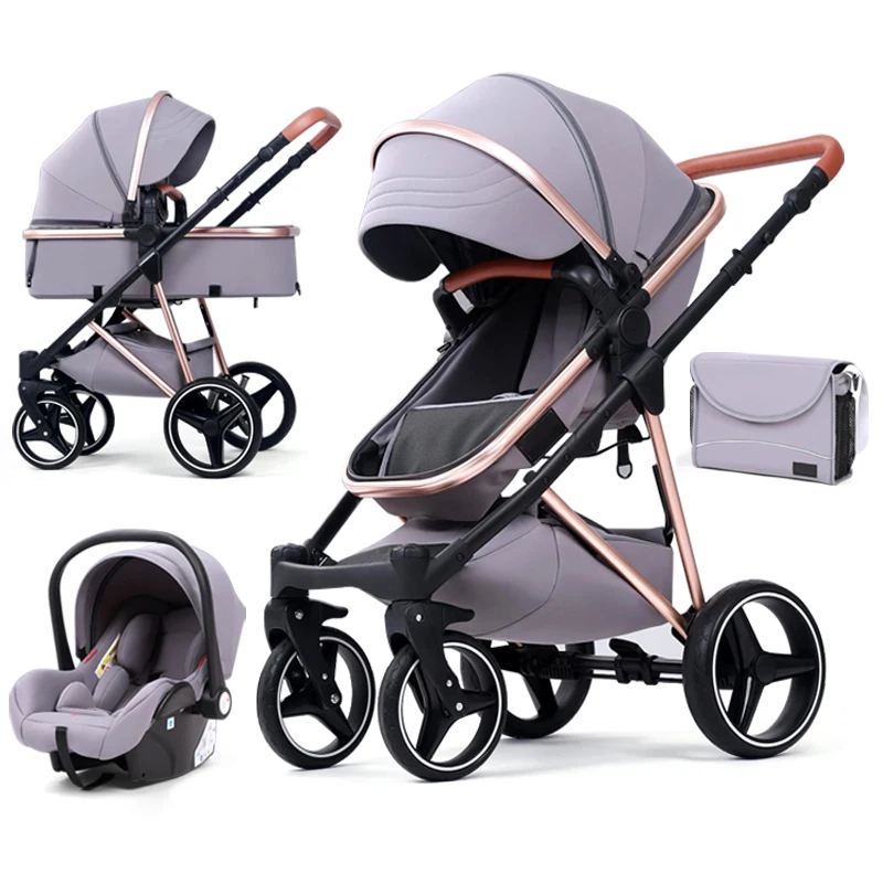 Kinderwagen Newborn Foldable 3 In 1 Carriage Stroller Baby Pram Trolley Luxury Aluminum Baby Stroller 3 In 1 With Car Seat