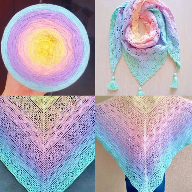 
Hot Sales Europe Rainbow Crochet Cotton Yarn 4 Strands Colorful Dyed Cotton Thread Hand Knitting Fancy Cake Yarn Ball 1200m/roll 