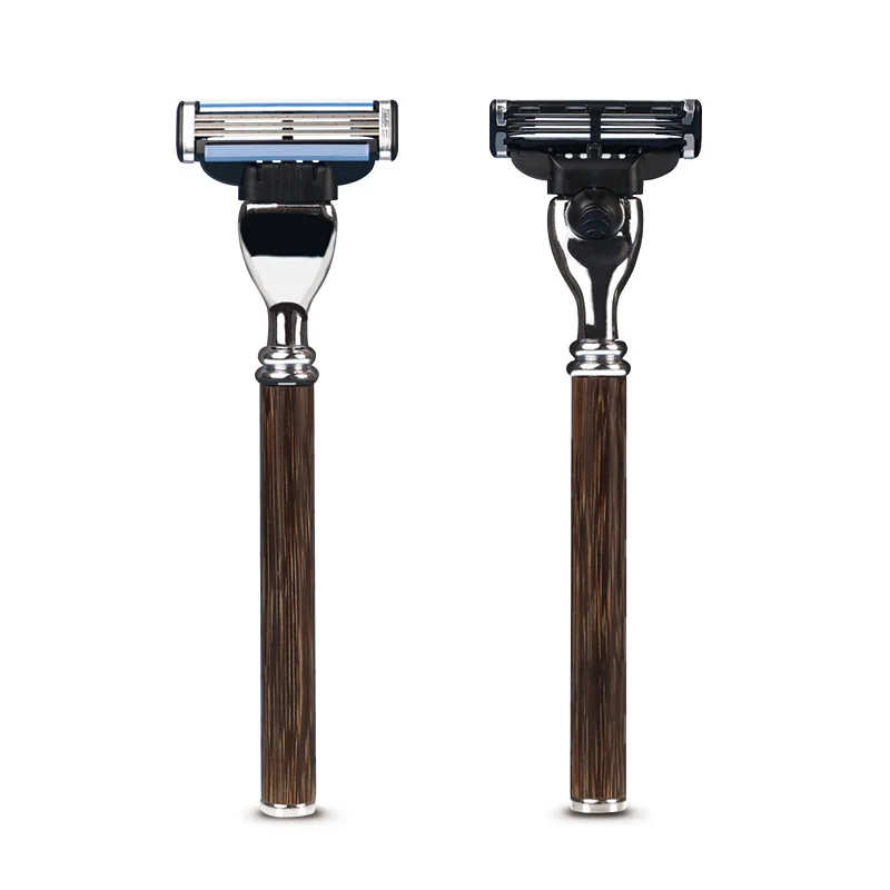 Custom Packaging 3 Blade Razor Gift Set Private Label Bamboo Safety Razor Shaver with Stand Men Razor