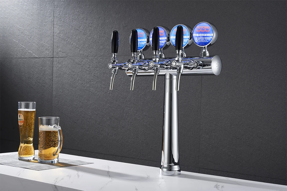 Beer Kegerator Font Stainless Steel T Type 4 Tap Beer Dispenser Draft Cooler Column Beer Tower