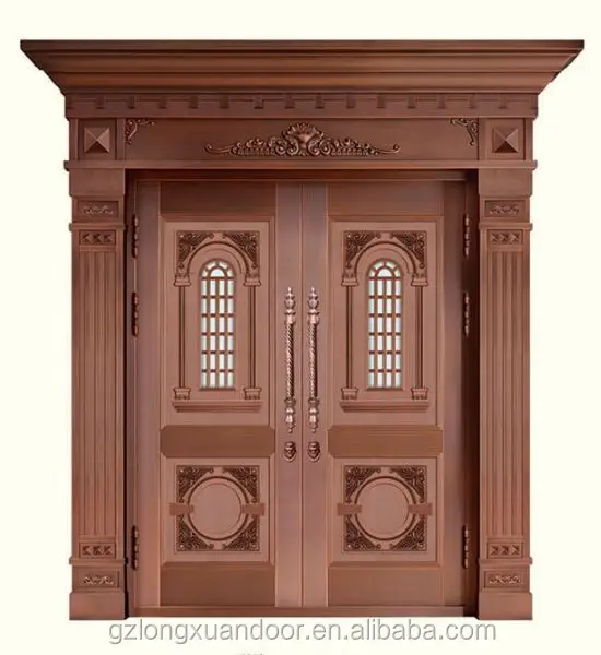 Newest main entry security double copper iron skin classical design pictures copper doors for residential exterior