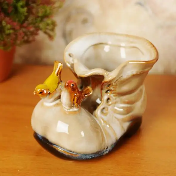 Ceramic Succulent Plants pot Cute Shoes Boots Flower Pot European Porcelain Figurine Decor Ornaments Handicraft Pen Holder