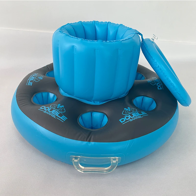 spot goods Water Bucket Inflatable Floating Cooler,Cup Holder , Air Mattress Ice Bucket Cooler with 6 Cup Holder