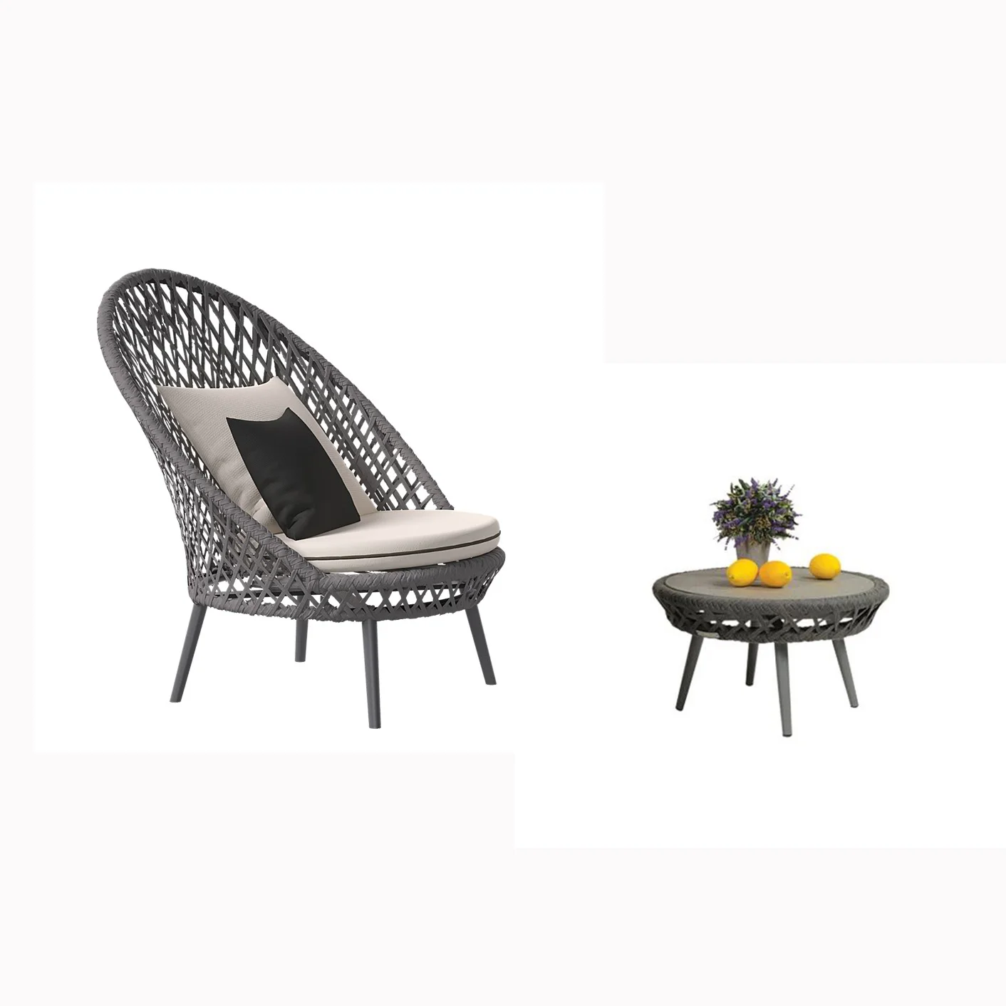 Factory wholesale OEM balcony furniture outdoor Table And Braided rope Chair Set