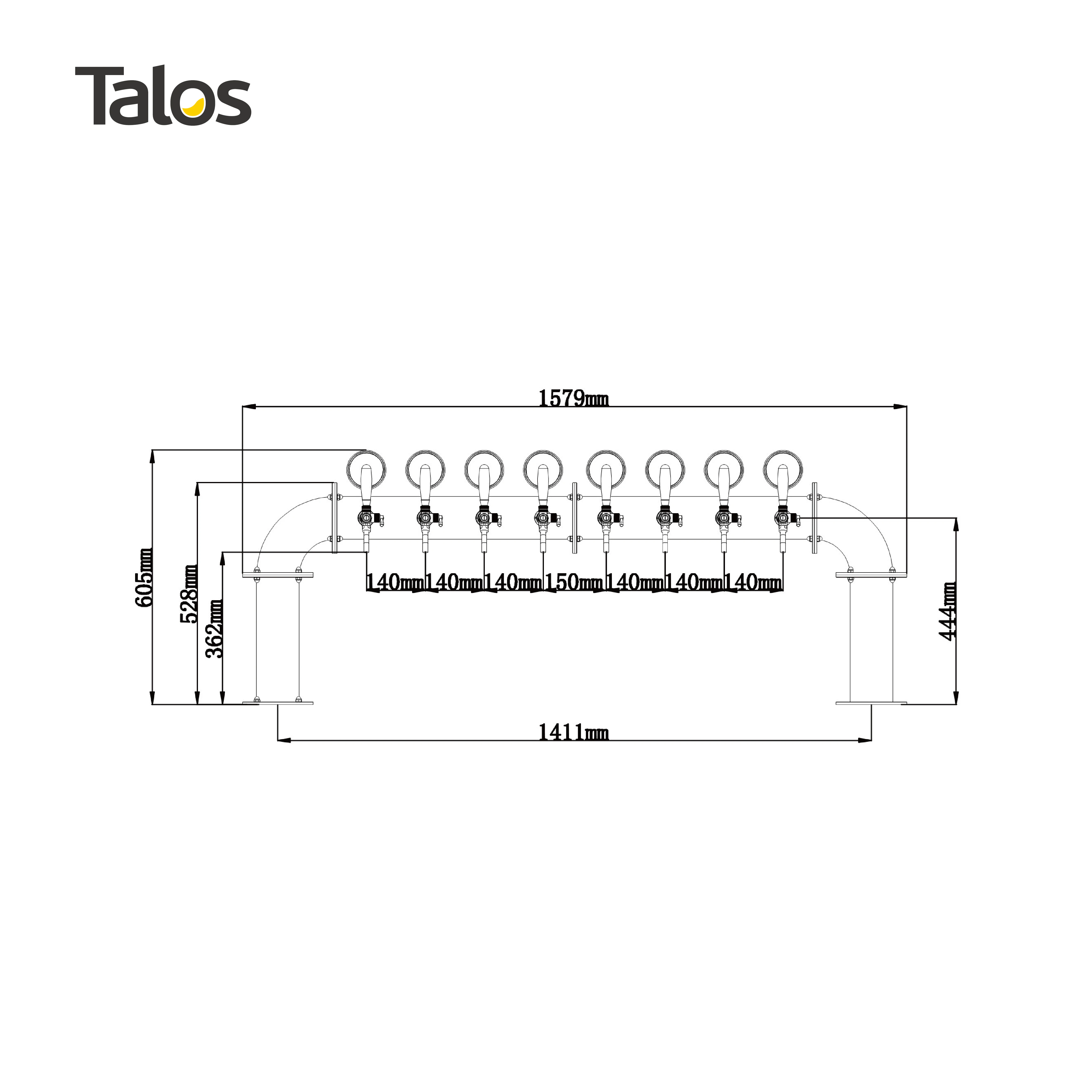 TALOS U Tower Stainless Steel 8 Tap Tower 102mm Beer Dispensing Equipment Draft Beer Tower (Polished)