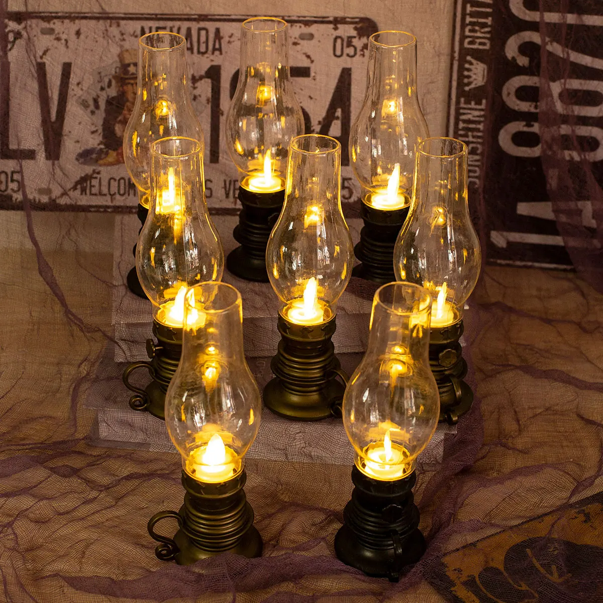 Kerosene Lamp LED Light Flash Dancing Flame Pillar Pattern Led Candle Home Outdoor Decorative Lighting Flameless Battery Powered