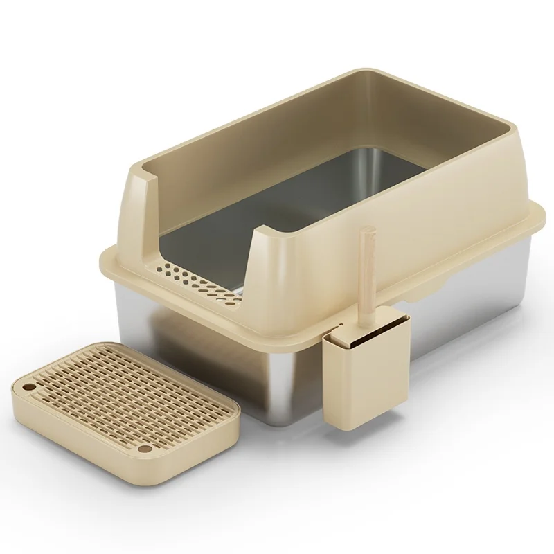 Large Capacity Grey Cheap Portable Manual Cleaning Stainless Steel Cat Litter Box Pet Toilet Furniture