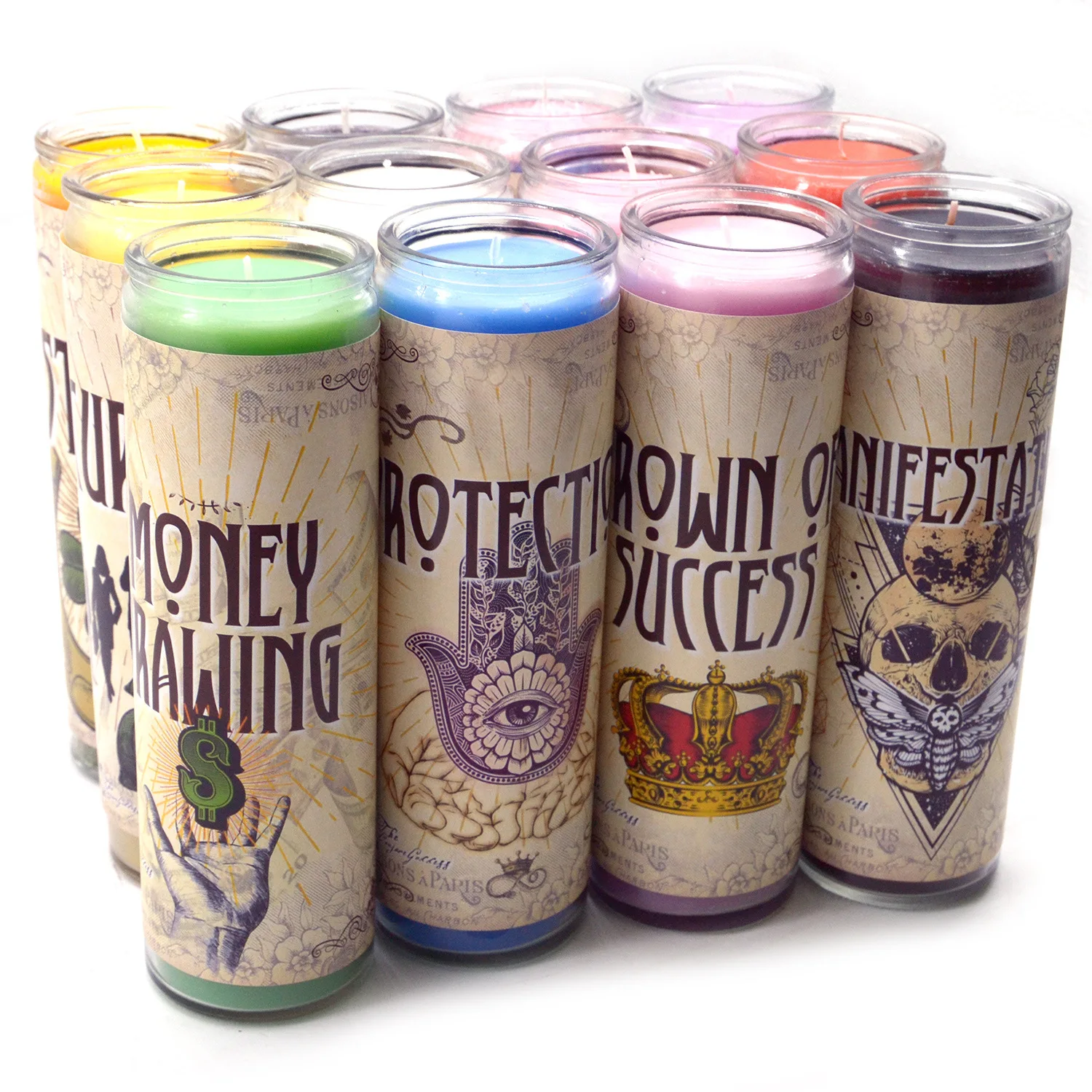 Custom Wholesale Private Label Colorful Glass Soy Spiritual 7 day Candles for Church Funeral Memorial