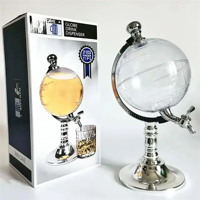 Dispenser Jar with Tap for Water Tea Juice Beer whiskey globe decanter with metal base