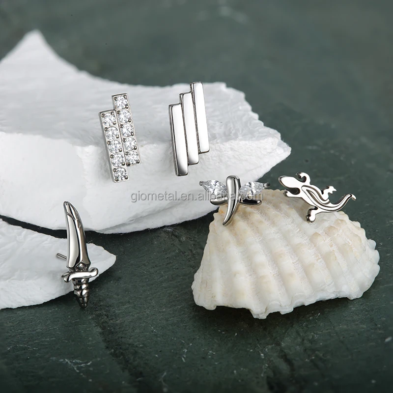 Giometal G23 титановые бесрезьбовые украшения в виде стрекозы серьги для пирсинга оптовая продажа