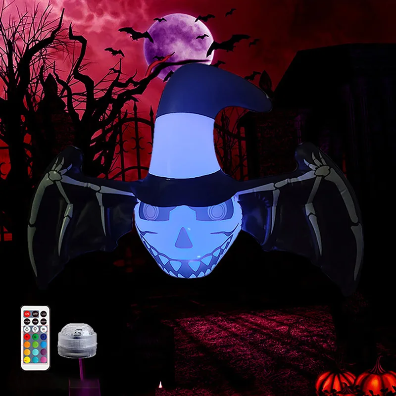 Halloween Scary Hanging Ghost With LED light Inflatable Bat Wings For Outdoor Decoration