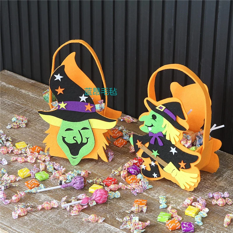 Halloween party decoration trick or treat felt candy tote bags with pumpkin ghost storage basket