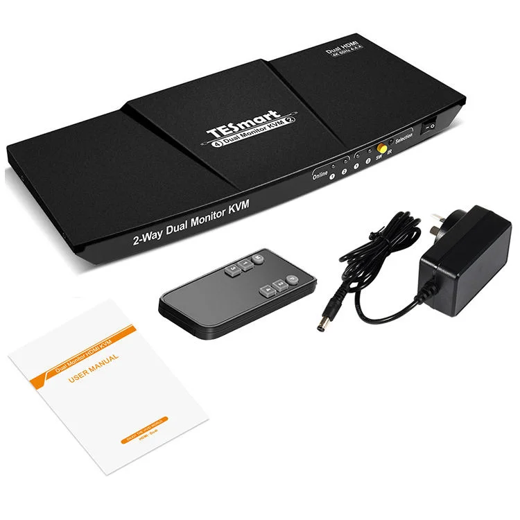 TESmart Dual Monitor HDMI KVM Switch with Audio Extractor Support Hot Plug Usb 2.0 EDID 4X2 Hotkey HDMI KVM Switcher