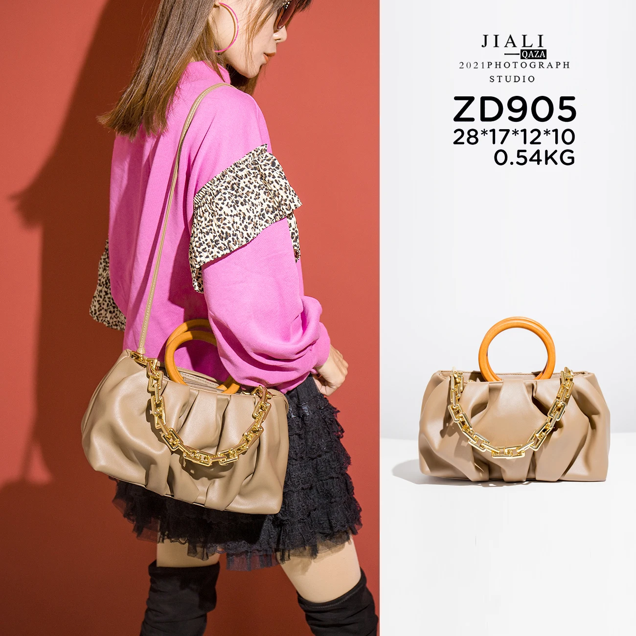 ZD905 Wholesale Pu Leather Wooden Handle Guangzhou Designer Handbag Luxury Trendy Bags Women Handbags Ladies