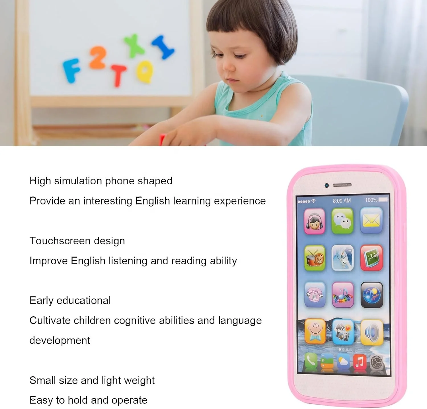 Baby Cell Phone Toy, Touch Screen Mobile Toy, Kids Learning Toy Play Cell Phone with Music