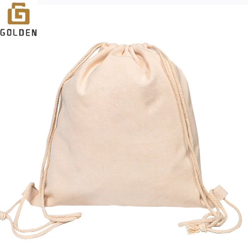 Golden Wholesale Personalized Custom Printed Sports Canvas Cotton Drawstring Bag Backpacks Calico Drawstring Bags