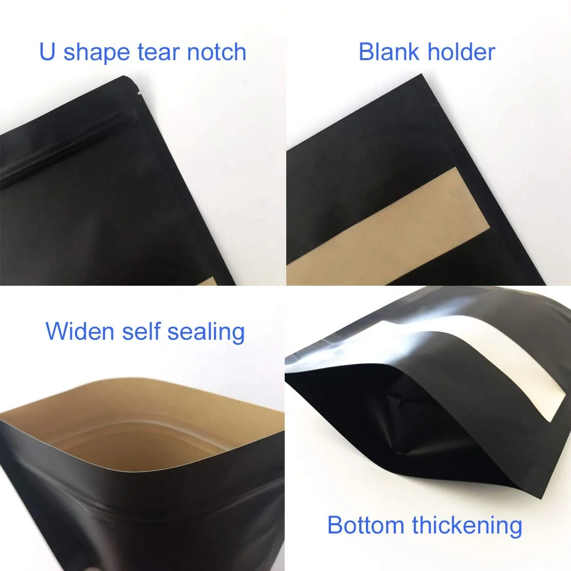 New Products Resealable Grip Seal Zip Lock Zipper Frosted Windows Black Pouch Stand Up Bag With Notch For Storing Any Product