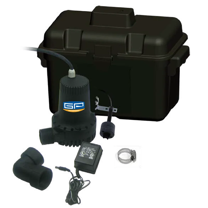 high flow battery DC backup sump pump protect basements from flooding during power outage or  extra pumping capacity is required